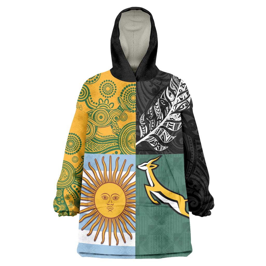 Personalised Rugby 2025 Championship Wearable Blanket Hoodie Combination of Southern Hemisphere Countries LT14 One Size Black - Polynesian Pride