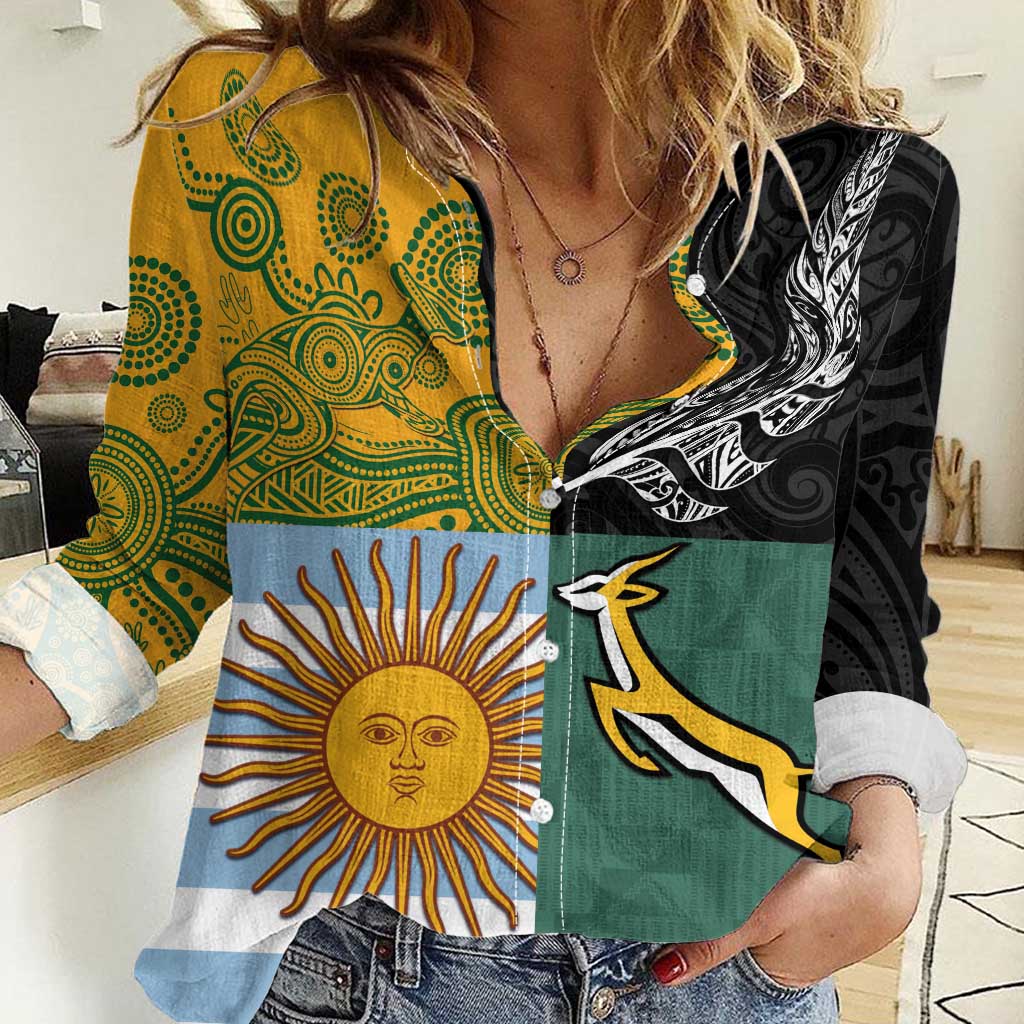 Personalised Rugby 2025 Championship Women Casual Shirt Combination of Southern Hemisphere Countries LT14 Female Black - Polynesian Pride