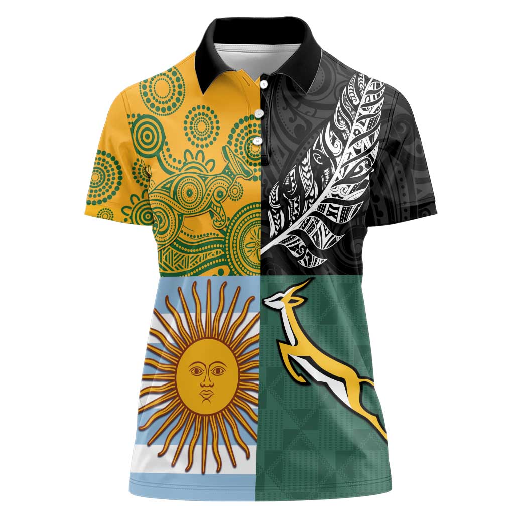 Personalised Rugby 2025 Championship Women Polo Shirt Combination of Southern Hemisphere Countries LT14 Female Black - Polynesian Pride