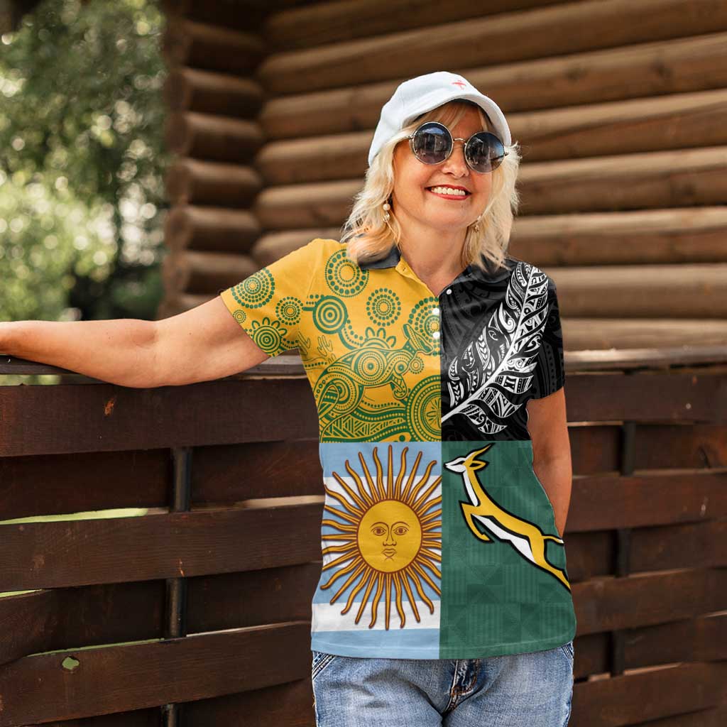 Personalised Rugby 2025 Championship Women Polo Shirt Combination of Southern Hemisphere Countries LT14 - Polynesian Pride