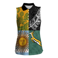 Personalised Rugby 2025 Championship Women Sleeveless Polo Shirt Combination of Southern Hemisphere Countries LT14 Female Black - Polynesian Pride