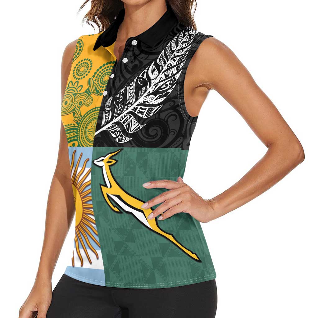 Personalised Rugby 2025 Championship Women Sleeveless Polo Shirt Combination of Southern Hemisphere Countries LT14 - Polynesian Pride