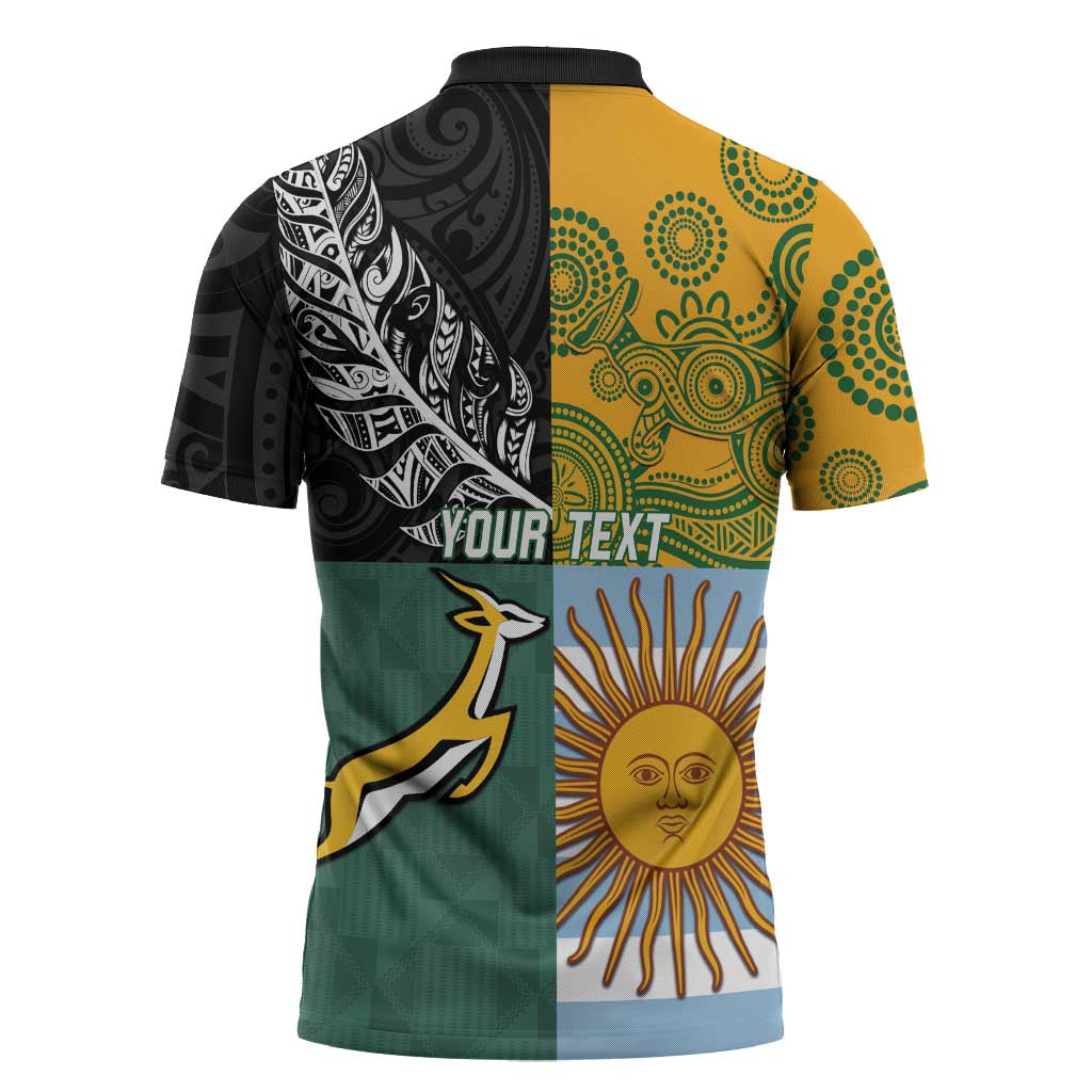 Personalised Rugby 2025 Championship Zipper Polo Shirt Combination of Southern Hemisphere Countries - Polynesian Pride