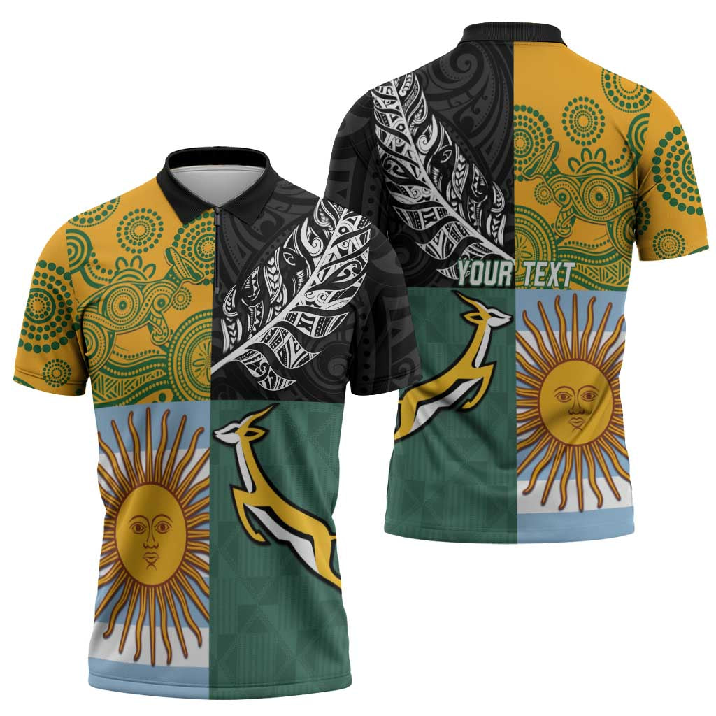 Personalised Rugby 2025 Championship Zipper Polo Shirt Combination of Southern Hemisphere Countries - Polynesian Pride