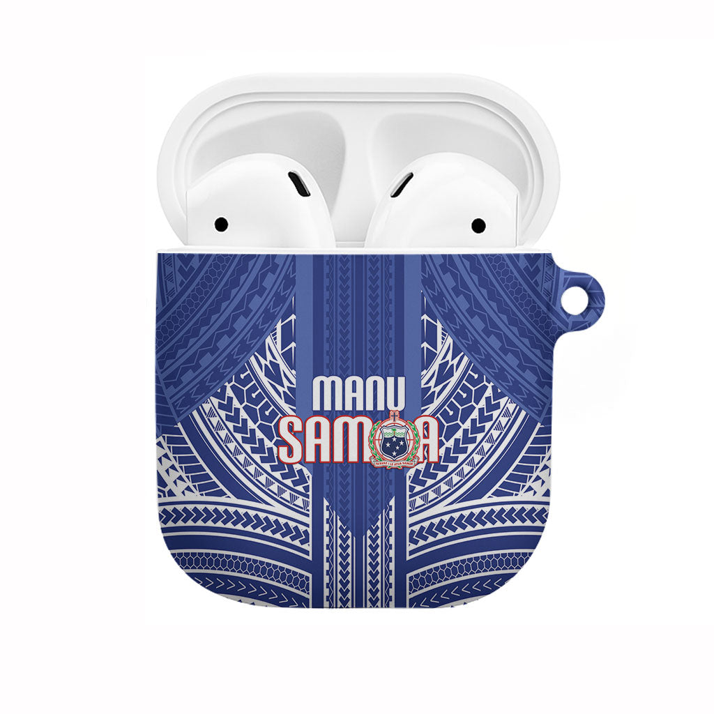 Manu Samoa Rugby 2026 AirPods Case Samoan Pattern LT14 Blue - Polynesian Pride