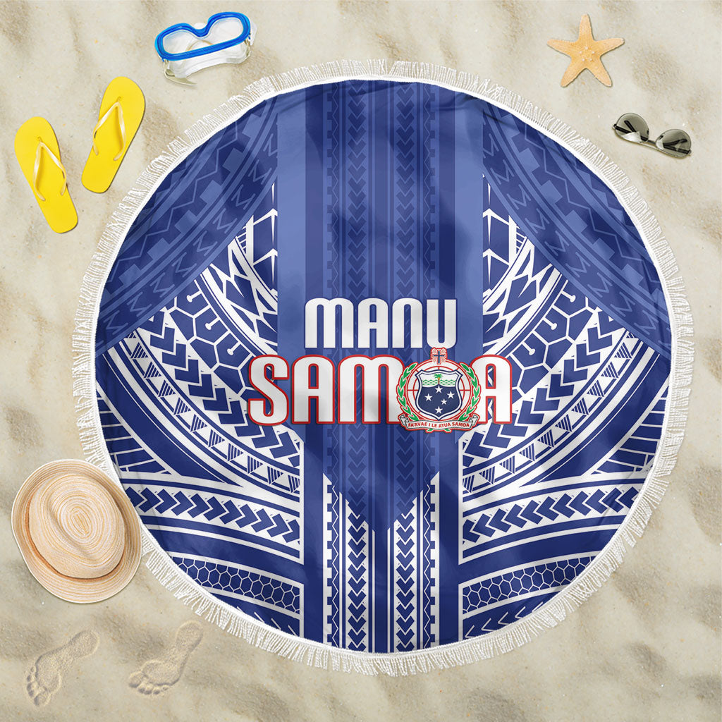 Manu Samoa Rugby 2026 Beach Blanket Samoan Pattern LT14 One Size 150cm Blue - Polynesian Pride