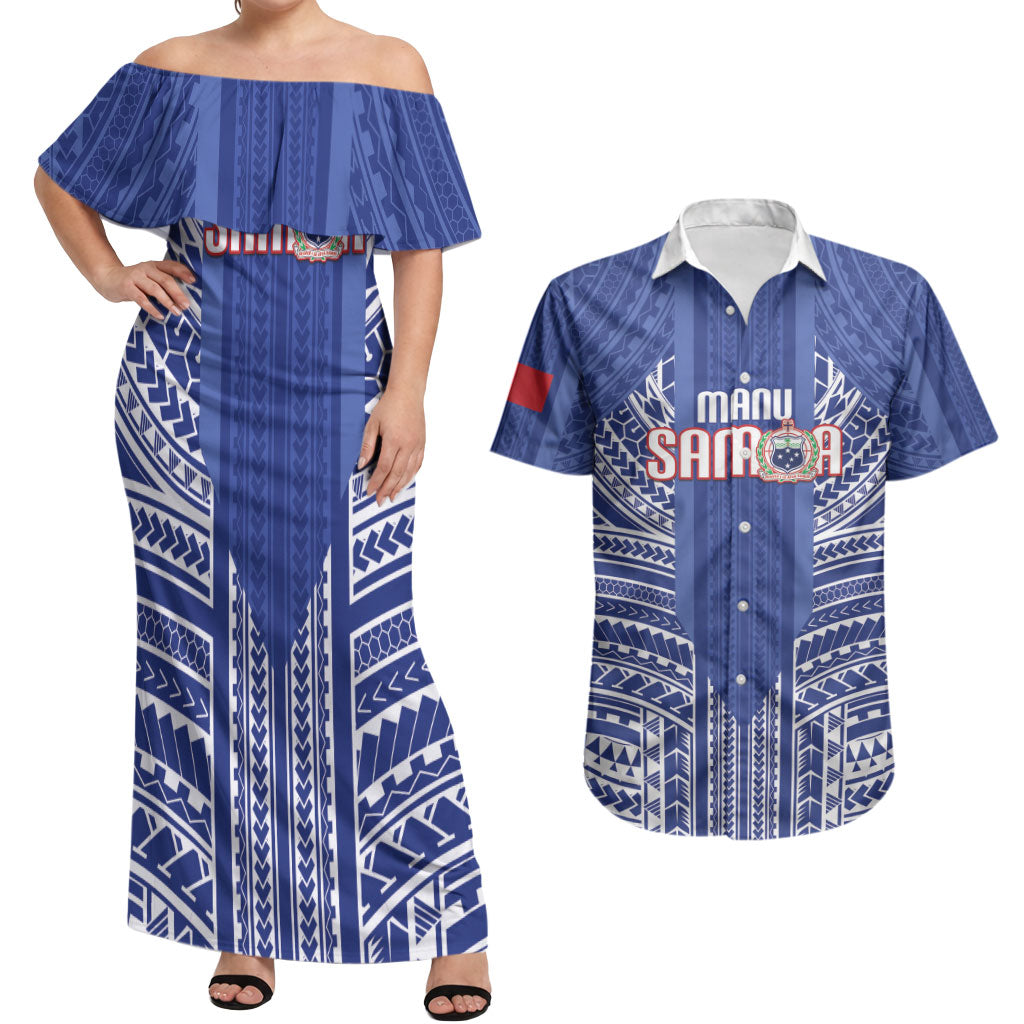 Custom Manu Samoa Rugby 2026 Couples Matching Off Shoulder Maxi Dress and Hawaiian Shirt Samoan Pattern
