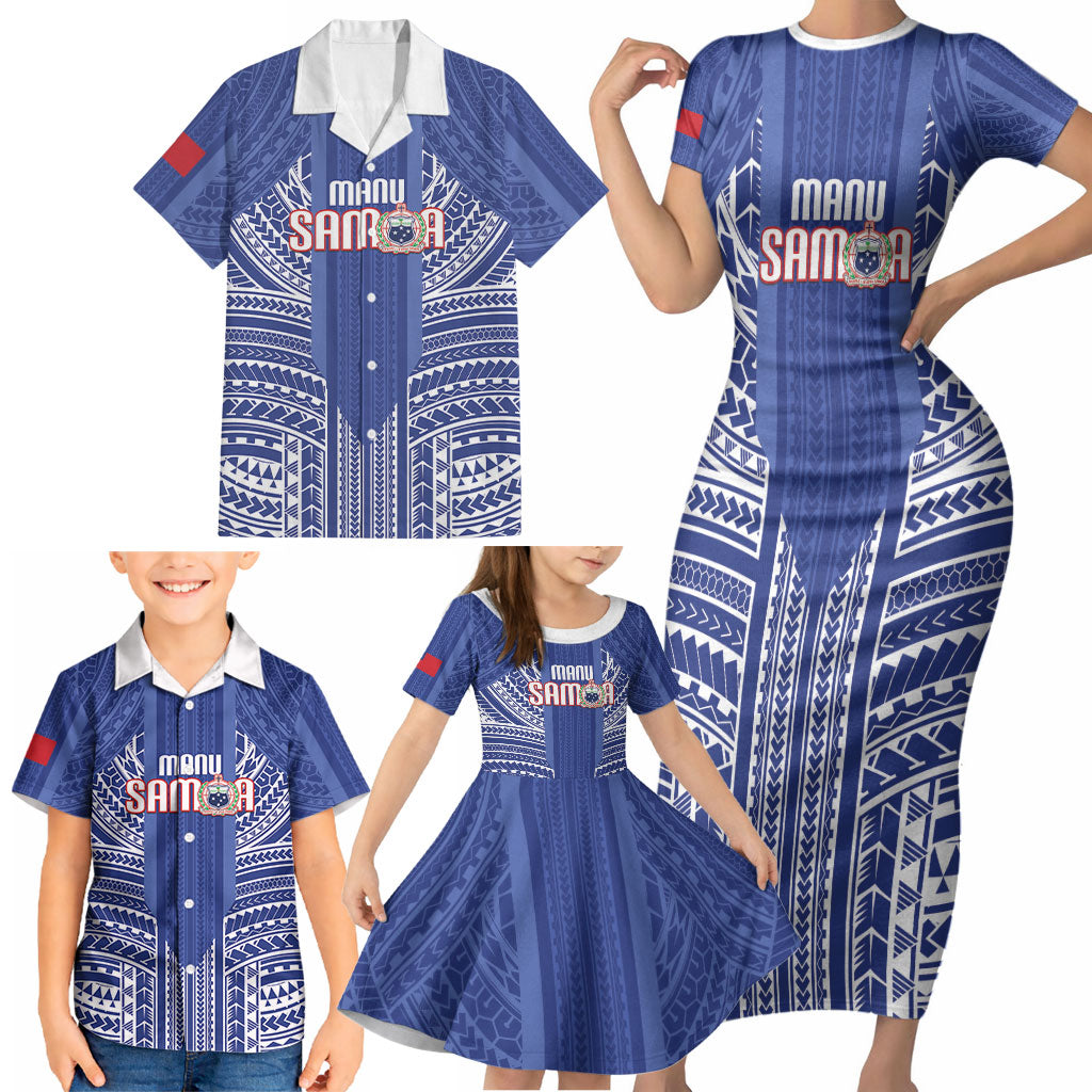 Custom Manu Samoa Rugby 2026 Family Matching Short Sleeve Bodycon Dress and Hawaiian Shirt Samoan Pattern LT14 - Polynesian Pride