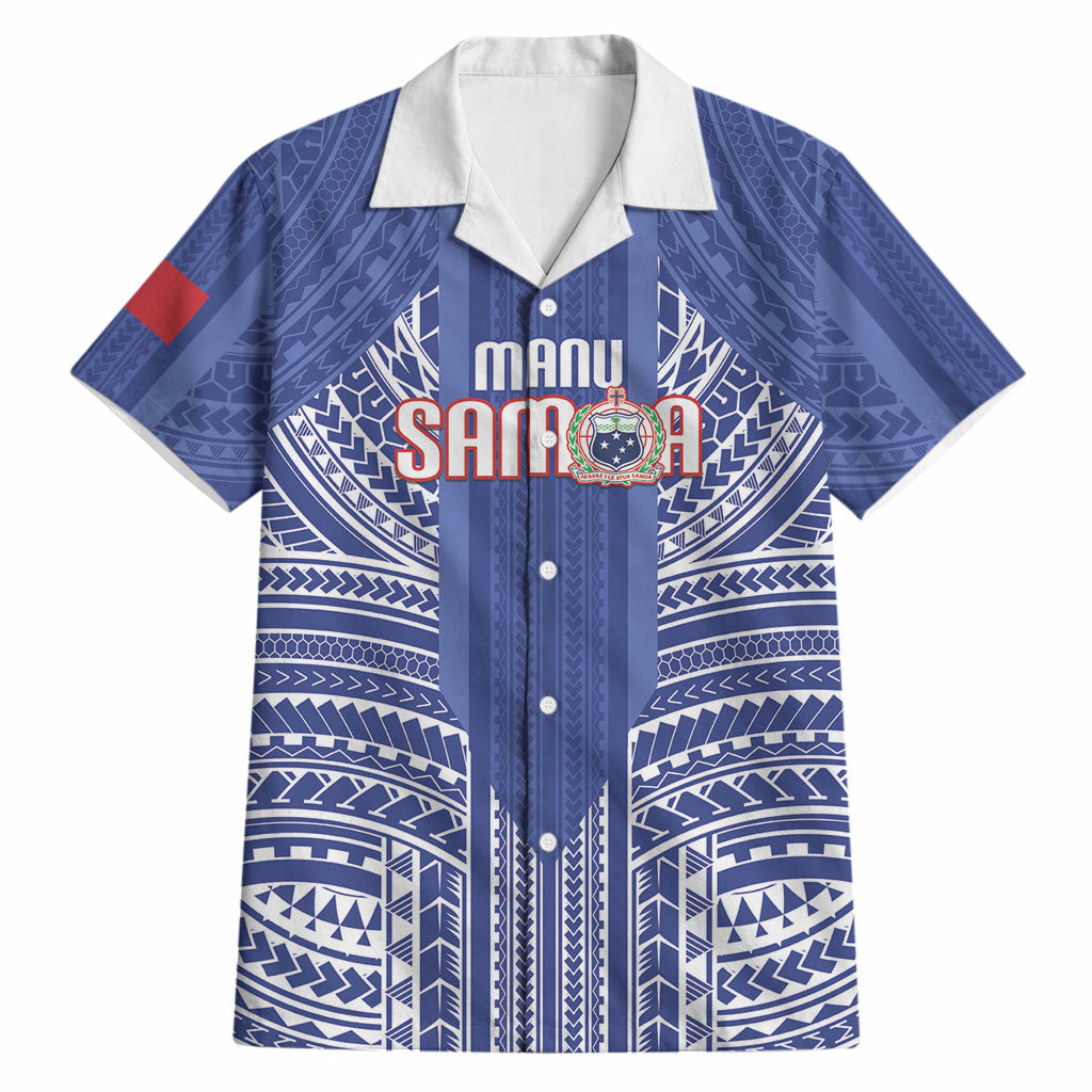 Custom Manu Samoa Rugby 2026 Hawaiian Shirt Samoan Pattern LT14 Blue - Polynesian Pride
