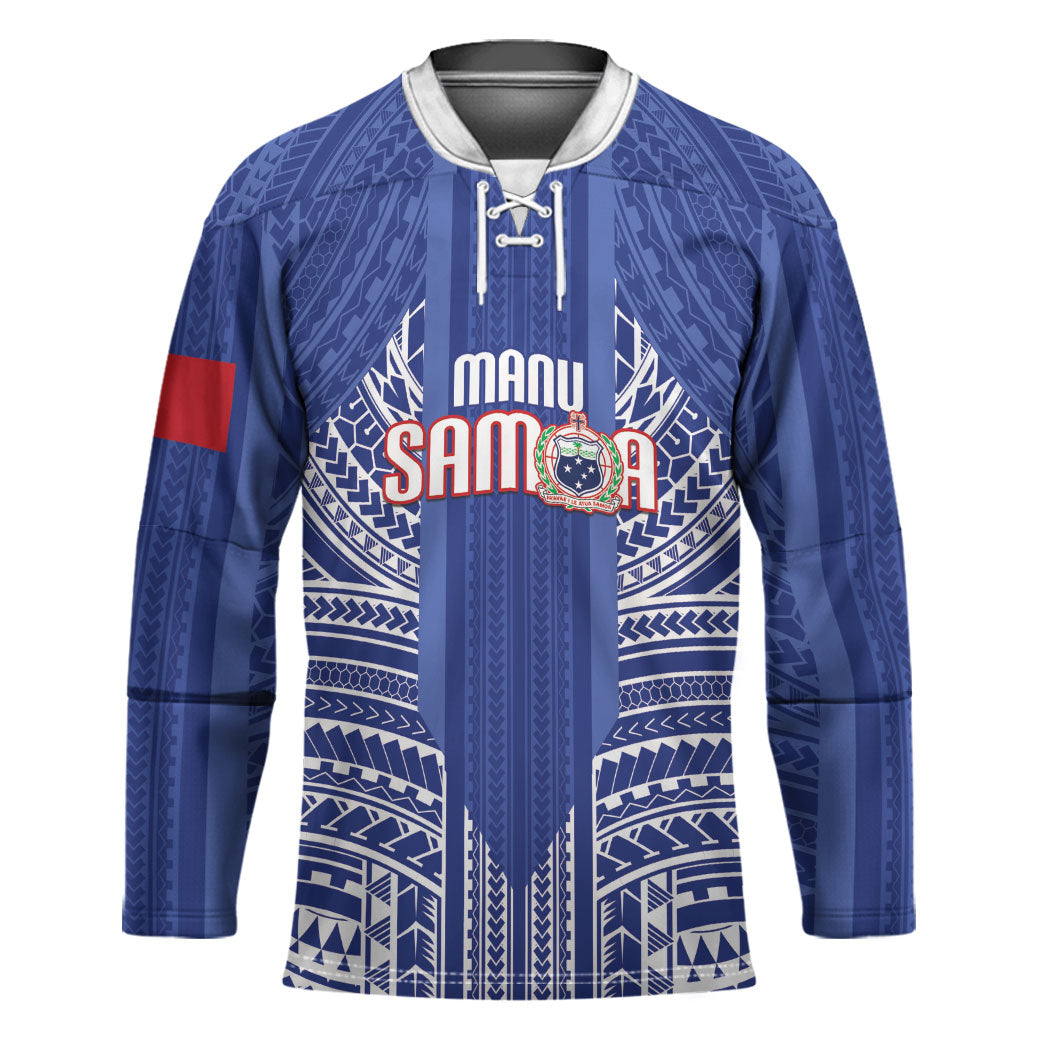 Custom Manu Samoa Rugby 2026 Hockey Jersey Samoan Pattern LT14 Unisex Blue - Polynesian Pride