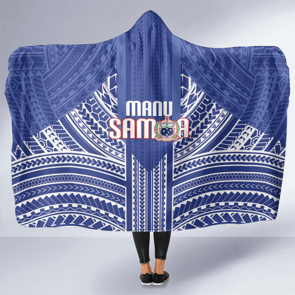 Manu Samoa Rugby 2026 Hooded Blanket Samoan Pattern LT14 One Size Blue - Polynesian Pride