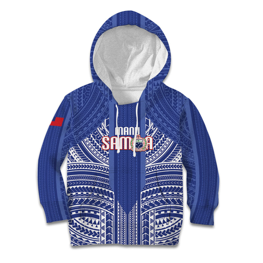 Custom Manu Samoa Rugby 2026 Kid Hoodie Samoan Pattern LT14 Hoodie Blue - Polynesian Pride