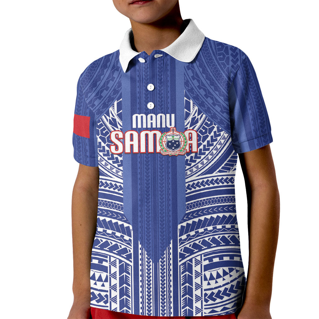 Custom Manu Samoa Rugby 2026 Kid Polo Shirt Samoan Pattern LT14 Kid Blue - Polynesian Pride