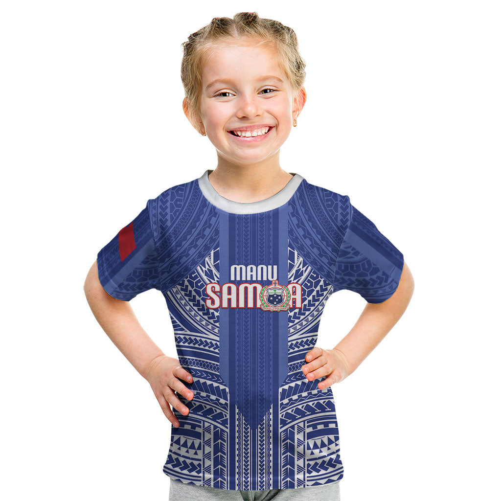 Custom Manu Samoa Rugby 2026 Kid T Shirt Samoan Pattern LT14 Blue - Polynesian Pride