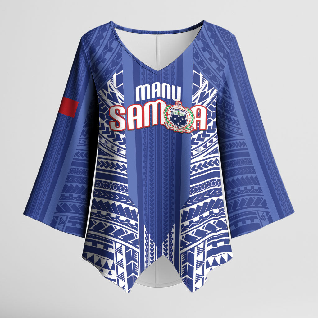 Custom Manu Samoa Rugby 2026 Kimono Sleeve Blouse Samoan Pattern LT14 Female Blue - Polynesian Pride