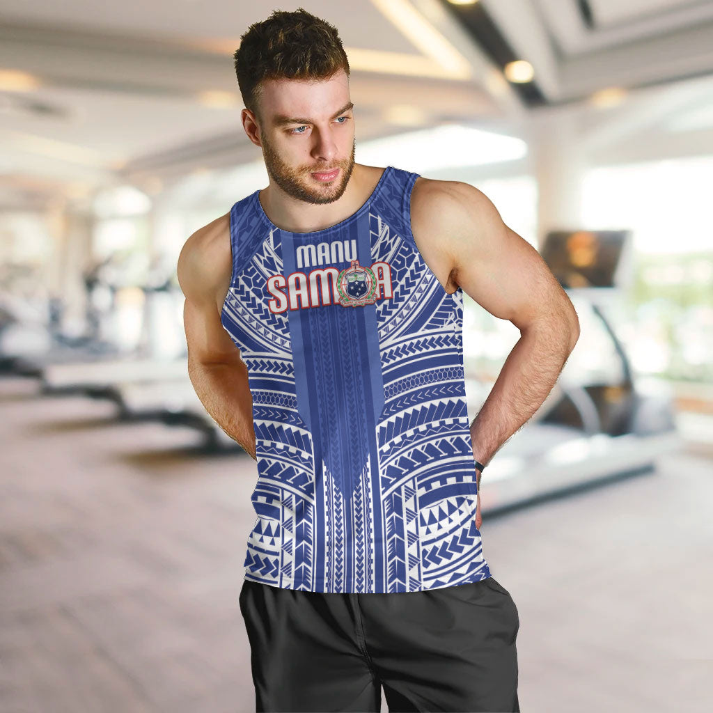 Custom Manu Samoa Rugby 2026 Men Tank Top Samoan Pattern LT14 Blue - Polynesian Pride