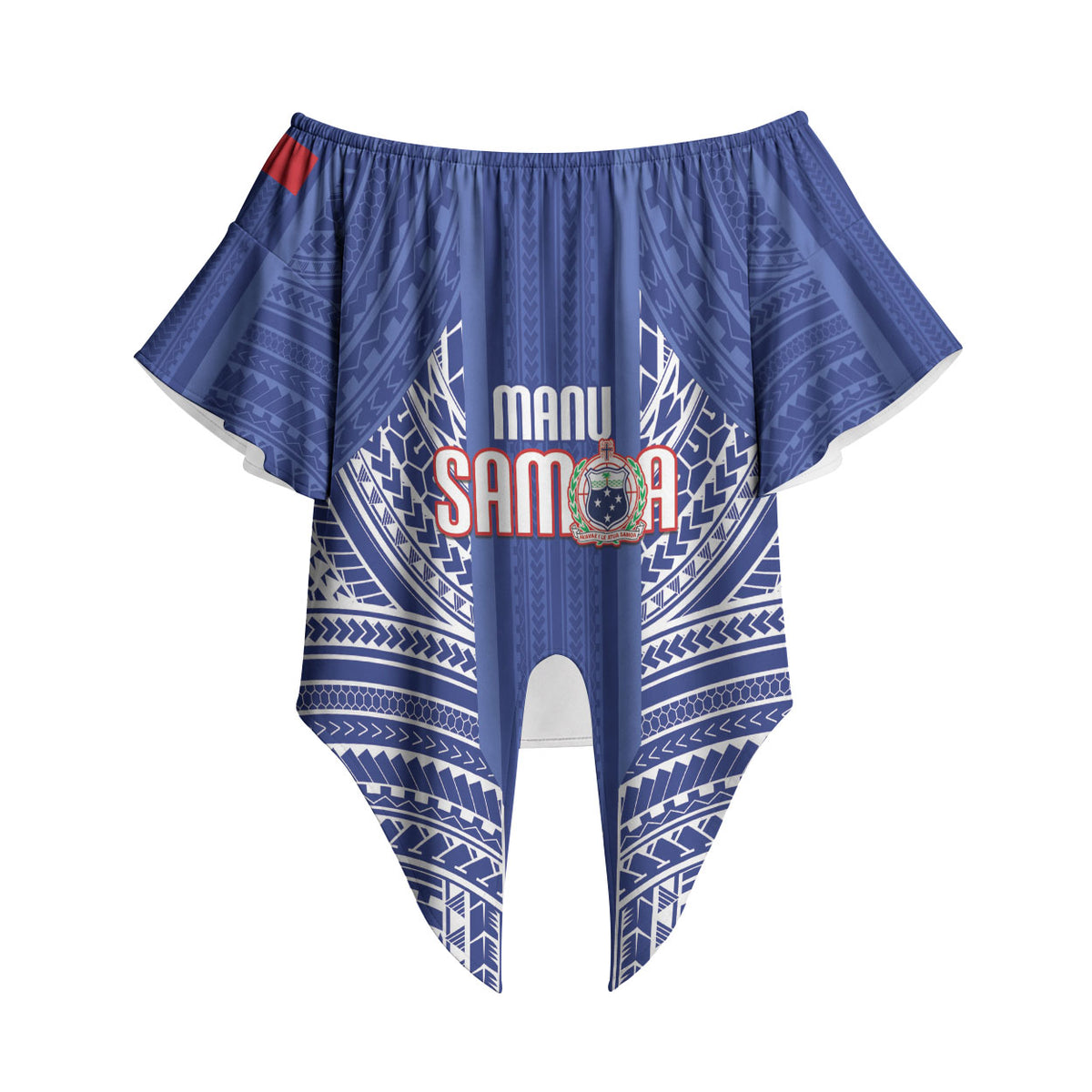Custom Manu Samoa Rugby 2026 Off Shoulder Wrap Waist Top Samoan Pattern LT14 Blue - Polynesian Pride