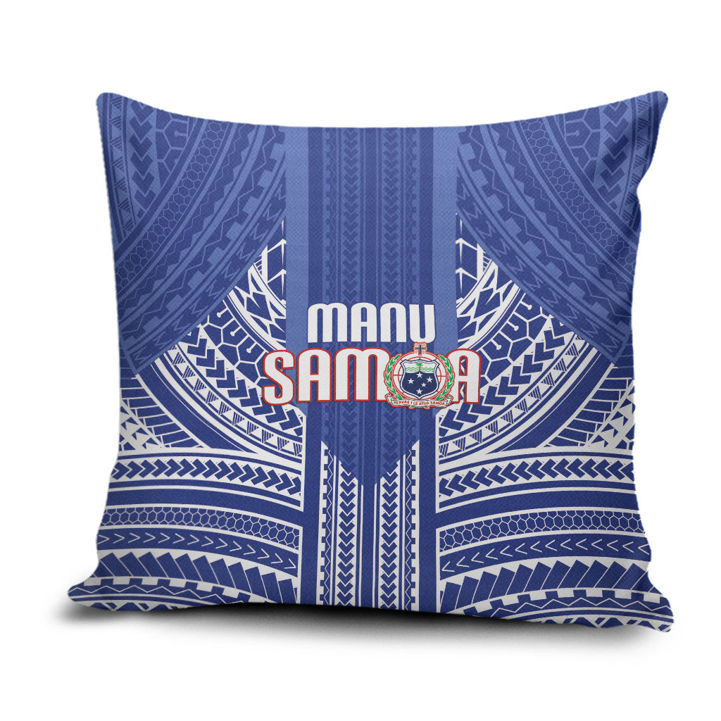 Manu Samoa Rugby 2026 Pillow Cover Samoan Pattern LT14 Blue - Polynesian Pride