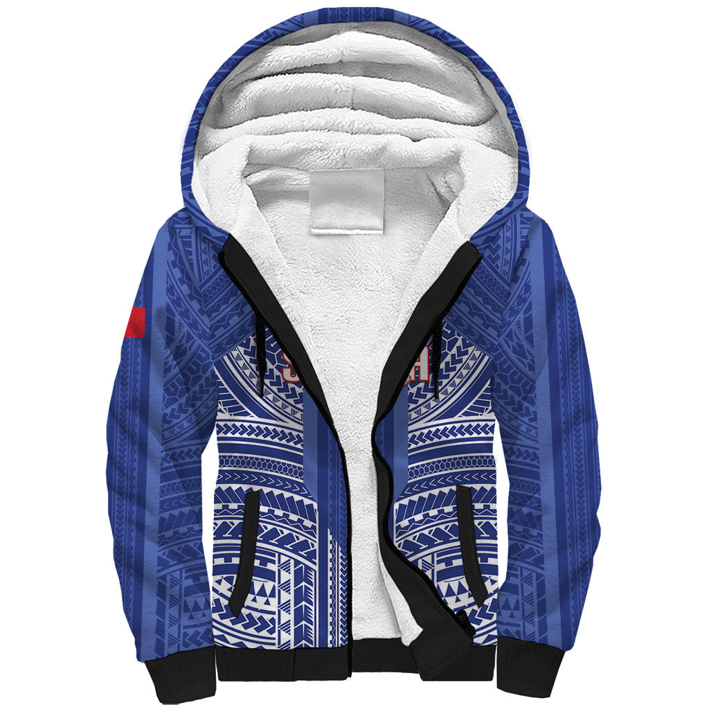 Custom Manu Samoa Rugby 2026 Sherpa Hoodie Samoan Pattern LT14 Unisex Blue - Polynesian Pride
