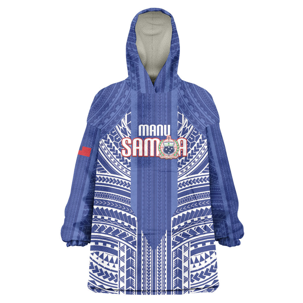 Custom Manu Samoa Rugby 2026 Wearable Blanket Hoodie Samoan Pattern LT14 One Size Blue - Polynesian Pride