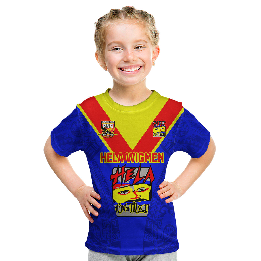 Custom Papua New Guinea Rugby Kid T Shirt Hela Wigmen PNG Polynesian Pattern LT14 Blue - Polynesian Pride