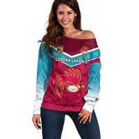 Papua New Guinea Rugby Off Shoulder Sweater Goroka Lahanis PNG Polynesian Pattern LT14 Women Red - Polynesian Pride