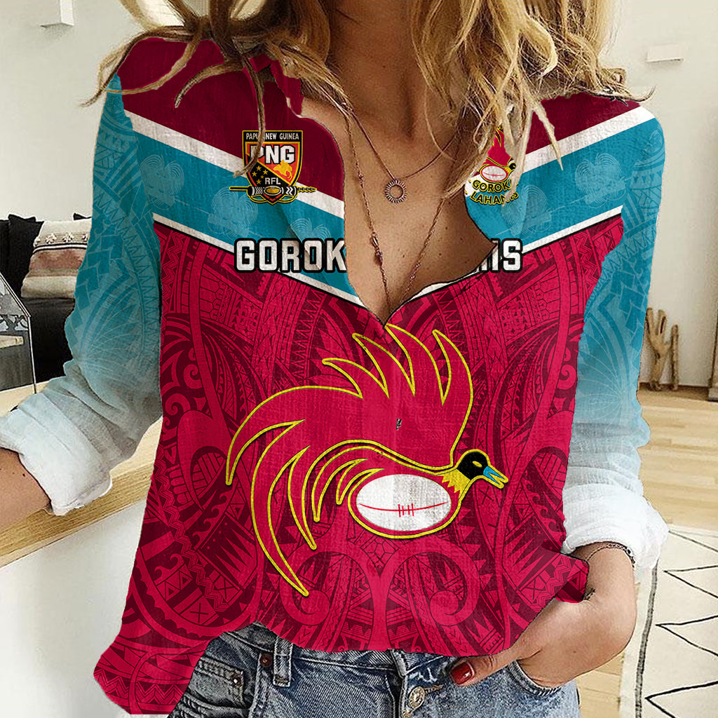 Papua New Guinea Rugby Women Casual Shirt Goroka Lahanis PNG Polynesian Pattern LT14 Female Red - Polynesian Pride
