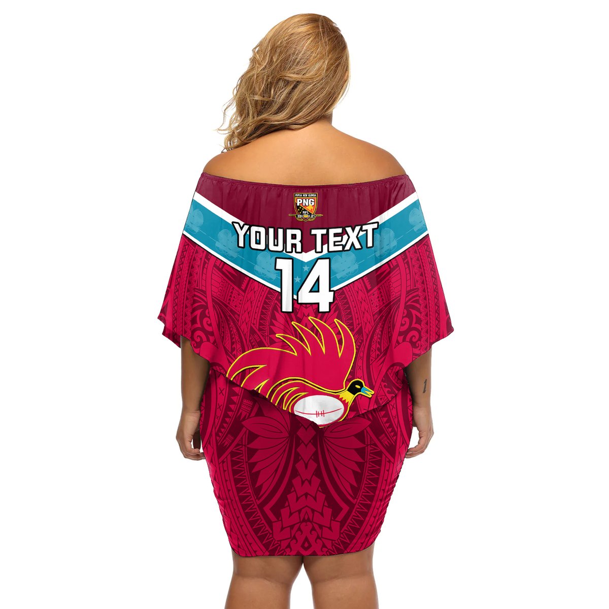 Custom Papua New Guinea Rugby Off Shoulder Short Dress Goroka Lahanis PNG Polynesian Pattern LT14 - Polynesian Pride