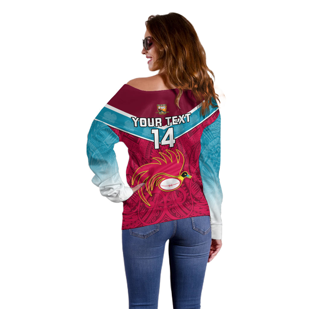 Custom Papua New Guinea Rugby Off Shoulder Sweater Goroka Lahanis PNG Polynesian Pattern LT14 - Polynesian Pride