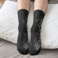 Black Tropical Plumeria With Galaxy Polynesian Art Crew Socks LT14 - Polynesian Pride