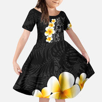 Black Tropical Plumeria With Galaxy Polynesian Art Family Matching Mermaid Dress and Hawaiian Shirt LT14 Daughter's Dress Black - Polynesian Pride