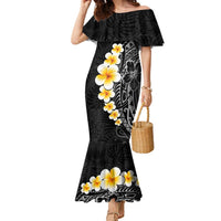 Black Tropical Plumeria With Galaxy Polynesian Art Family Matching Mermaid Dress and Hawaiian Shirt LT14 Mom's Dress Black - Polynesian Pride