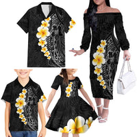 Black Tropical Plumeria With Galaxy Polynesian Art Family Matching Off The Shoulder Long Sleeve Dress and Hawaiian Shirt LT14 - Polynesian Pride
