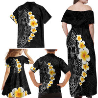 Black Tropical Plumeria With Galaxy Polynesian Art Family Matching Off Shoulder Maxi Dress and Hawaiian Shirt LT14 - Polynesian Pride