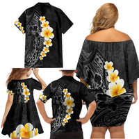 Black Tropical Plumeria With Galaxy Polynesian Art Family Matching Off Shoulder Short Dress and Hawaiian Shirt LT14 - Polynesian Pride
