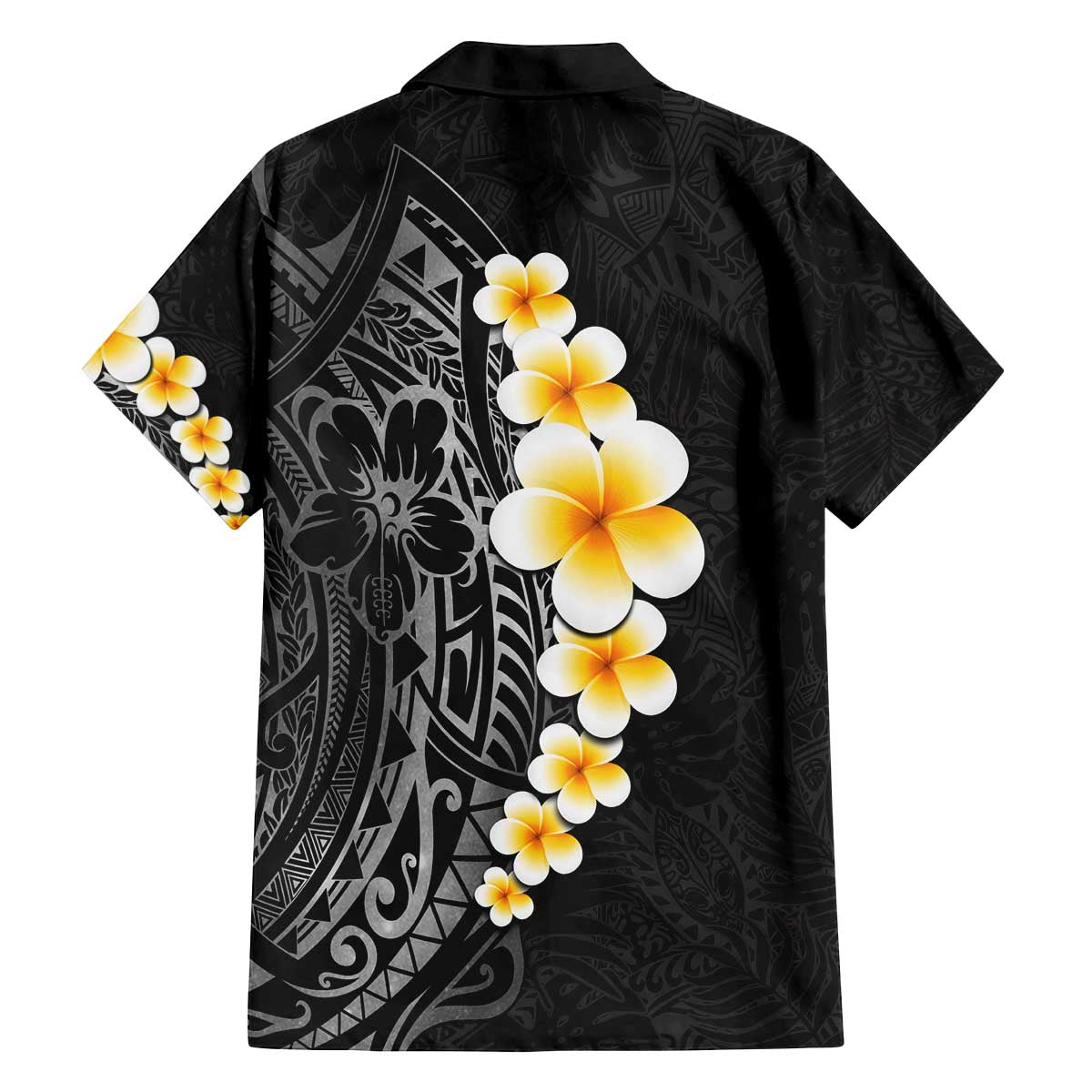 Black Tropical Plumeria With Galaxy Polynesian Art Family Matching Off Shoulder Short Dress and Hawaiian Shirt LT14 - Polynesian Pride