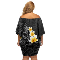 Black Tropical Plumeria With Galaxy Polynesian Art Family Matching Off Shoulder Short Dress and Hawaiian Shirt LT14 - Polynesian Pride