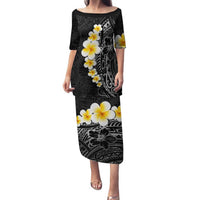 Black Tropical Plumeria With Galaxy Polynesian Art Family Matching Puletasi and Hawaiian Shirt LT14 Mom's Dress Black - Polynesian Pride