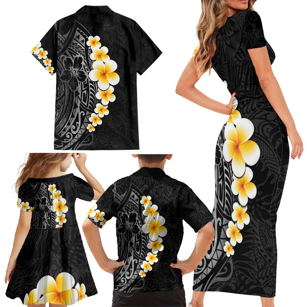 Black Tropical Plumeria With Galaxy Polynesian Art Family Matching Short Sleeve Bodycon Dress and Hawaiian Shirt LT14 - Polynesian Pride