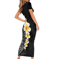 Black Tropical Plumeria With Galaxy Polynesian Art Family Matching Short Sleeve Bodycon Dress and Hawaiian Shirt LT14 - Polynesian Pride