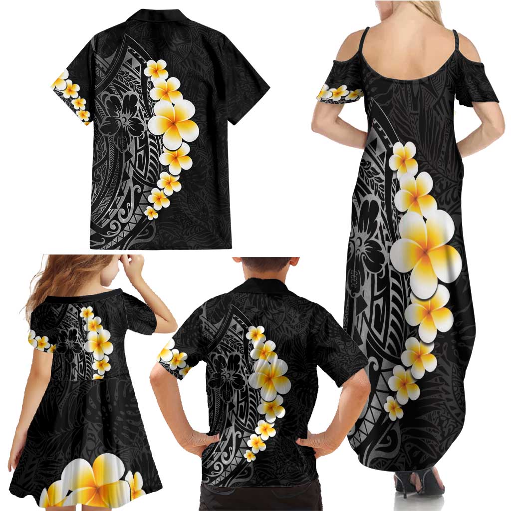 Black Tropical Plumeria With Galaxy Polynesian Art Family Matching Summer Maxi Dress and Hawaiian Shirt LT14 - Polynesian Pride