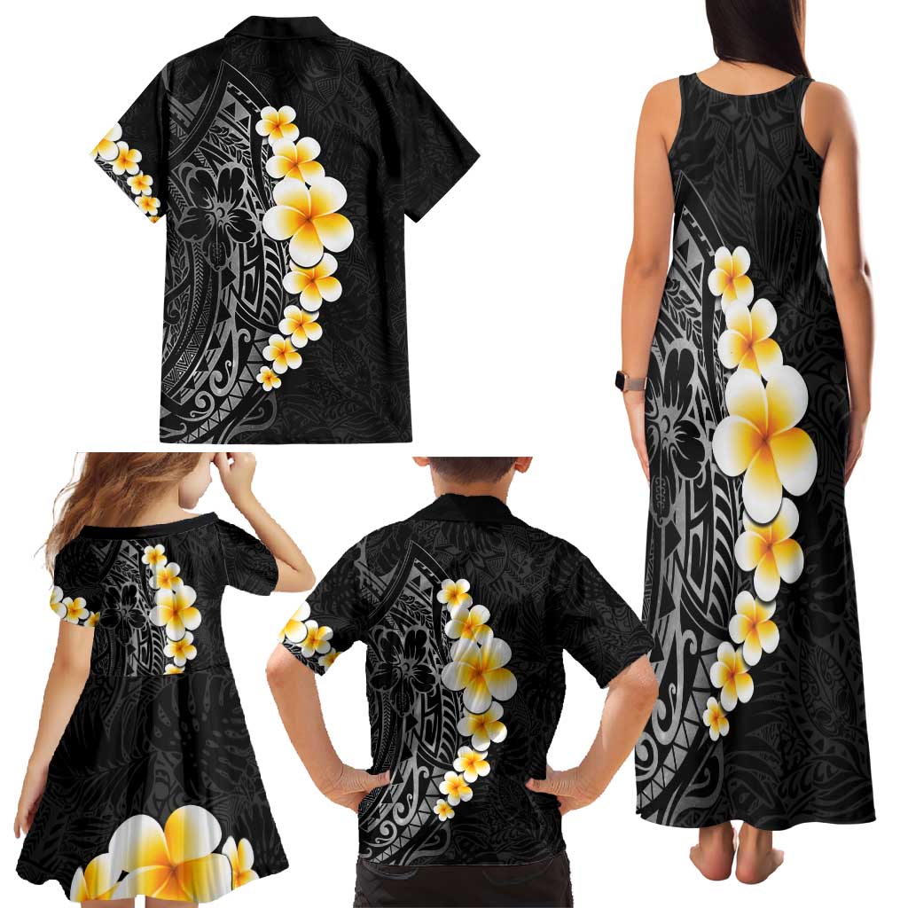 Black Tropical Plumeria With Galaxy Polynesian Art Family Matching Tank Maxi Dress and Hawaiian Shirt LT14 - Polynesian Pride
