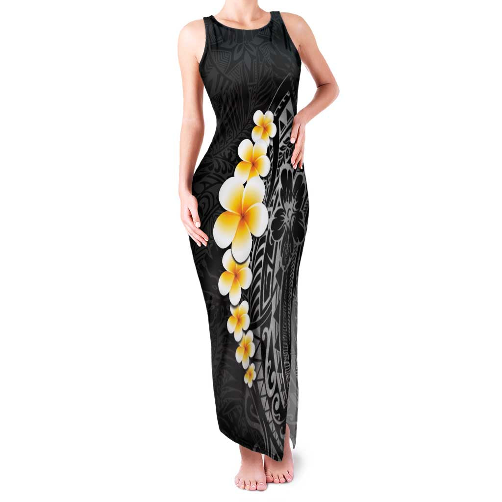 Black Tropical Plumeria With Galaxy Polynesian Art Family Matching Tank Maxi Dress and Hawaiian Shirt LT14 Mom's Dress Black - Polynesian Pride