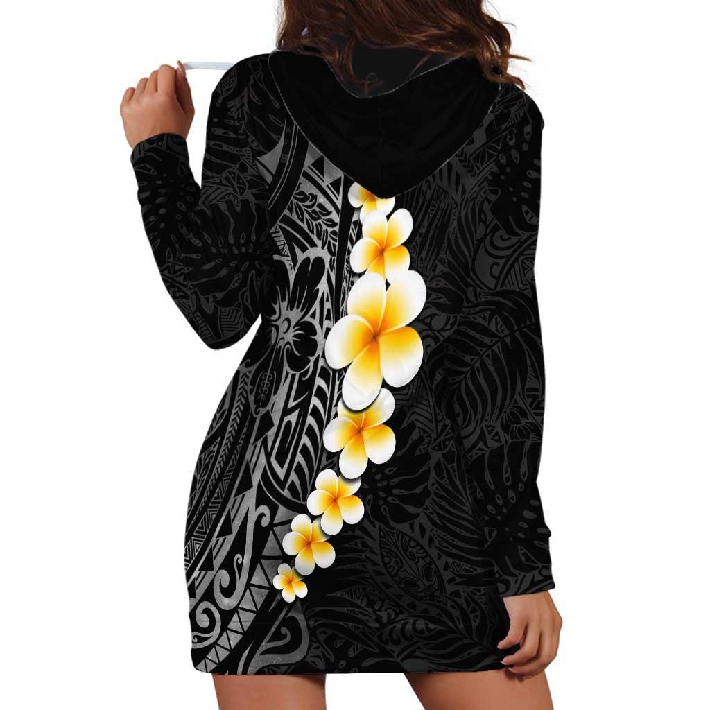 Black Tropical Plumeria With Galaxy Polynesian Art Hoodie Dress LT14 - Polynesian Pride