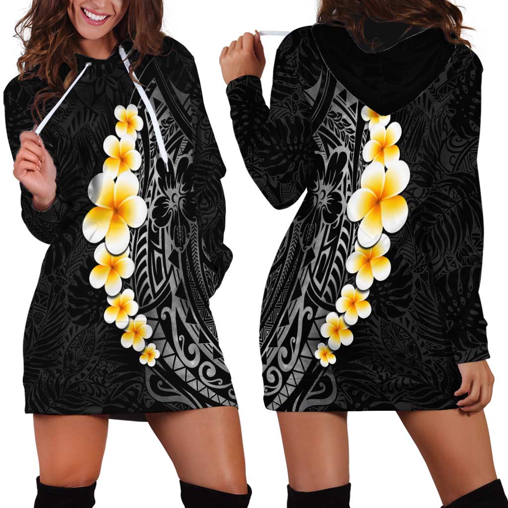Black Tropical Plumeria With Galaxy Polynesian Art Hoodie Dress LT14 - Polynesian Pride
