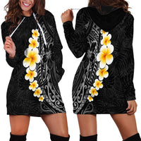 Black Tropical Plumeria With Galaxy Polynesian Art Hoodie Dress LT14 - Polynesian Pride