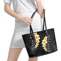 Black Tropical Plumeria With Galaxy Polynesian Art Leather Tote Bag LT14 - Polynesian Pride