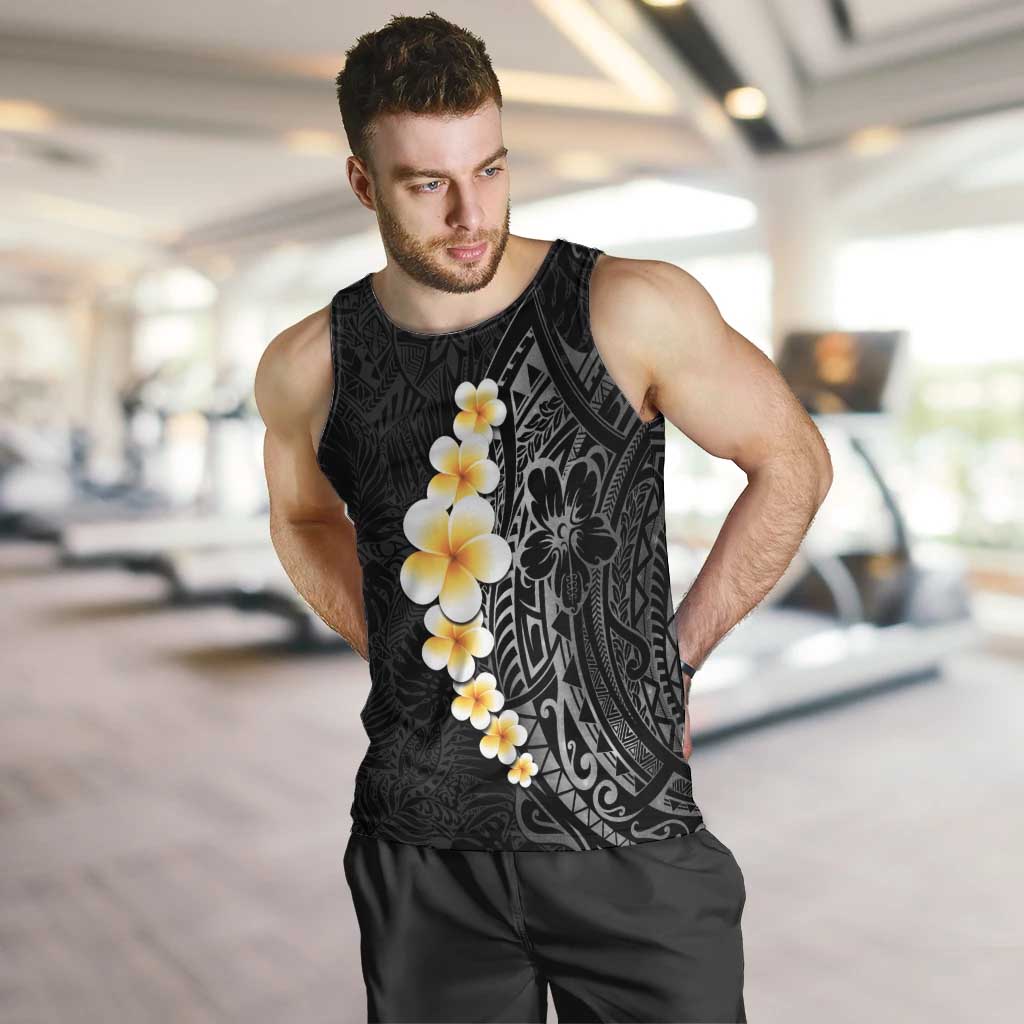 Black Tropical Plumeria With Galaxy Polynesian Art Men Tank Top LT14 Black - Polynesian Pride