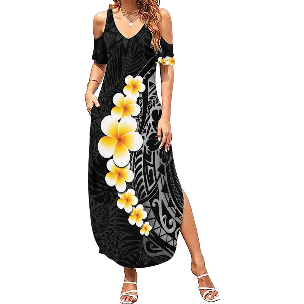 Black Tropical Plumeria With Galaxy Polynesian Art Summer Maxi Dress LT14 Women Black - Polynesian Pride