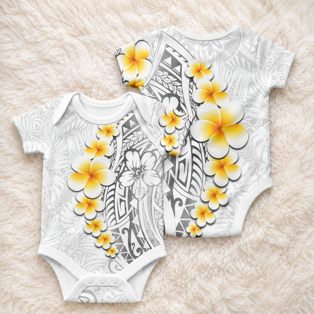 White Tropical Plumeria With Galaxy Polynesian Art Baby Onesie